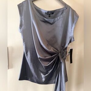 Cynthia Steffe Gray Satin Blouse with Side Tie